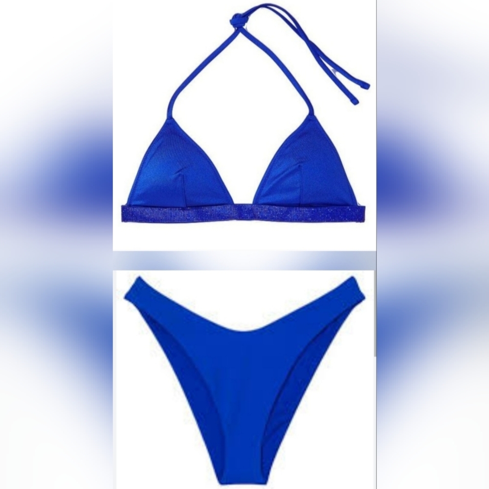 L/M VS Swim Shine Strap Triangle Brazilian Bikini Set Tropical Island Getaway